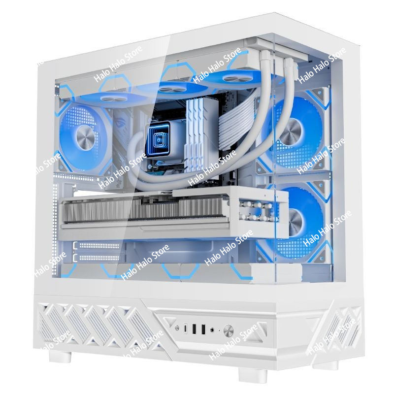 White Seaview ATX PC Case Temp - Pc Gaming Liquid ulasan dan harga